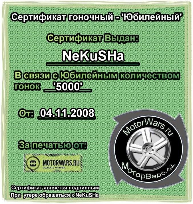 2008-11-05 05:31:35: NeKuSHa - '5000' гонок